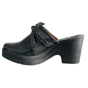 Daniblack Studded Black Leather Clog Mules Platform Slip-On Chunky Heel Size 10M